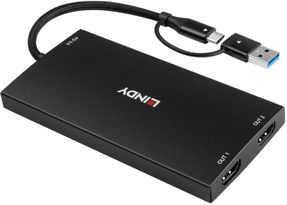 Adapteris - LINDY USB Tipo A/C į Dviejų HDMI 4K60 Keitiklį 100W