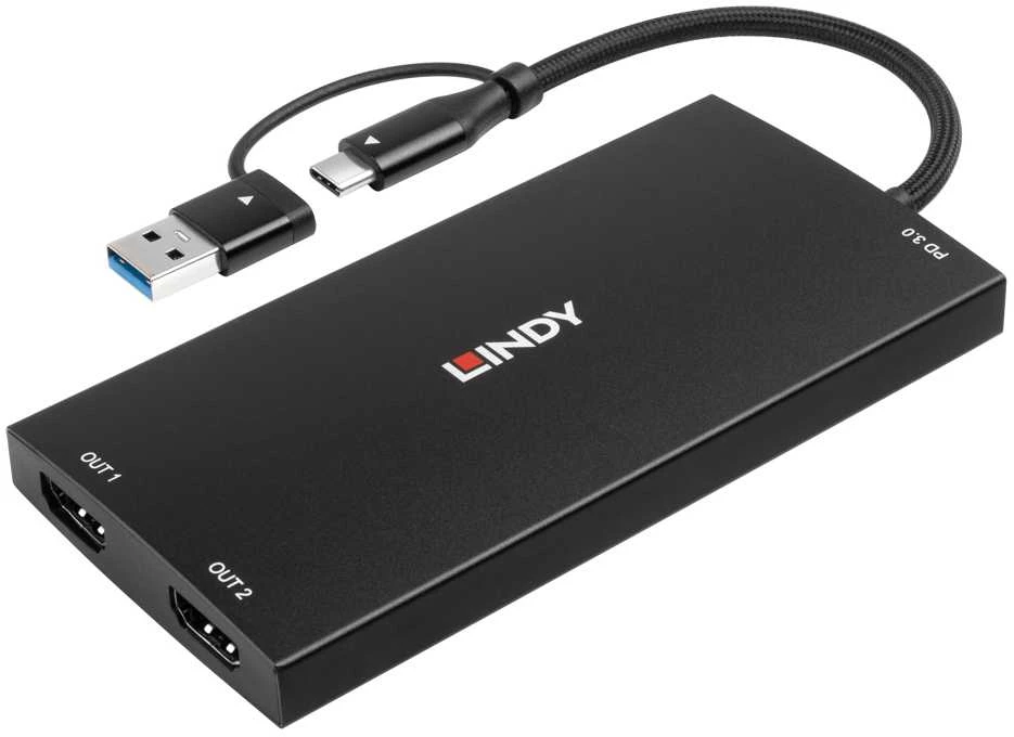 Adapteris - LINDY USB Tipo A/C į Dviejų HDMI 4K60 Keitiklį 100W