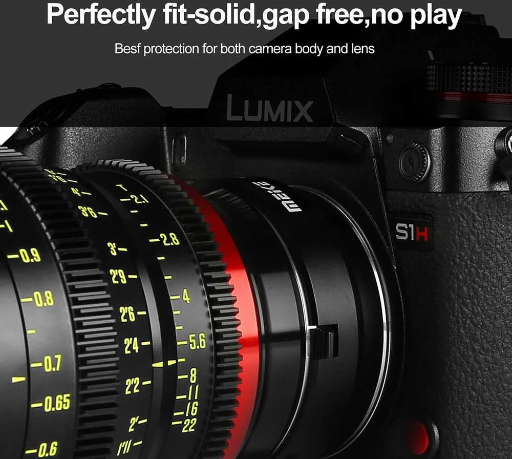 Meike PL-L adapteris uždėtas ant Lumix S1H