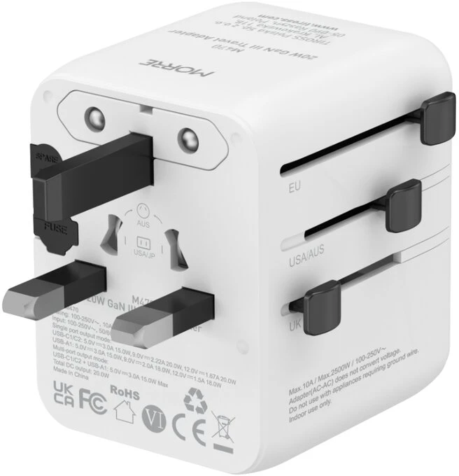Tiross Adapteris - Morre M470 20W 2xUSB-C 1xUSB-A Kelioninis Įkroviklis Juodas
