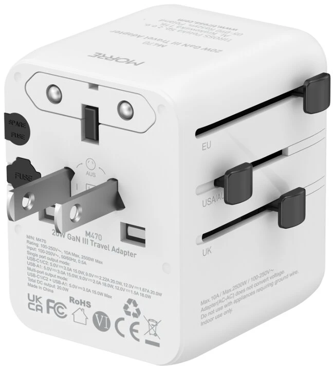 Tiross Adapteris - Morre M470 20W 2xUSB-C 1xUSB-A Kelioninis Įkroviklis Juodas