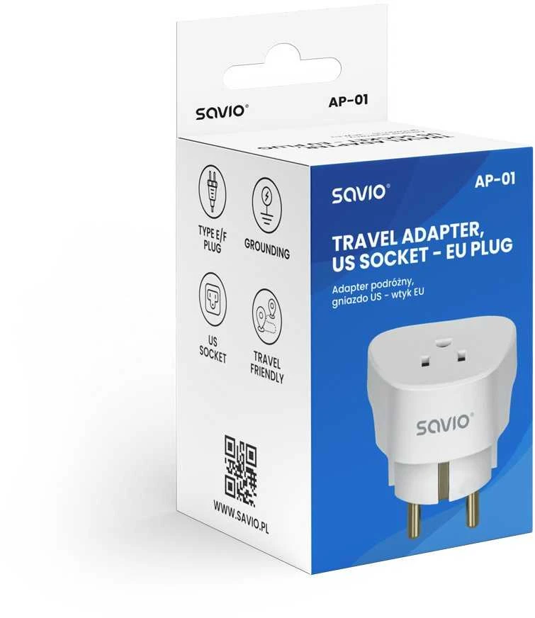 SAVIO AP-01 kelioninis adapteris, JAV lizdas – ES kištukas