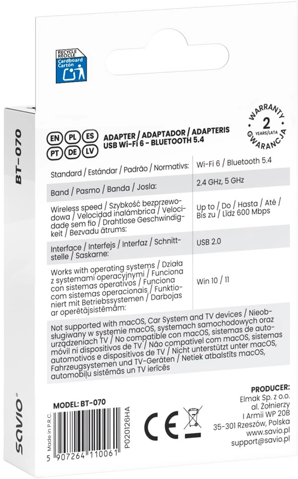 Savio BT-070 sąsajos plokštės / adapteris USB 2.0