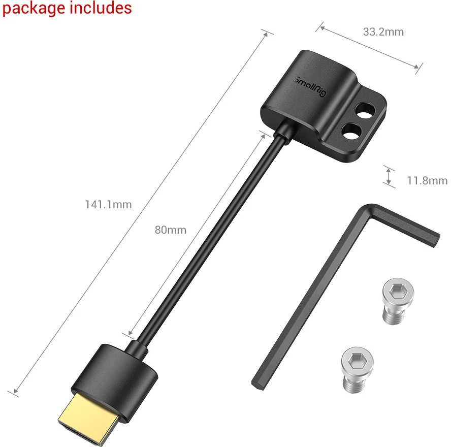 SMALLRIG 3019 HDMI adapterio kabelis 4K itin plonas (A į A)