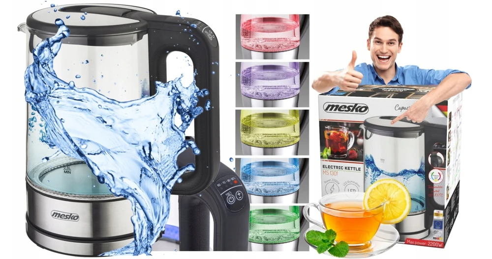 Mesko | Virdulys | MS 1301b | Electric | 1850 W | 1.7 L | Glass | 360° rotational base | Juodas