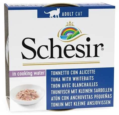 SCHESIR virimo vandenyje Tunas su whitebait - šlapias kačių maistas - 85 g