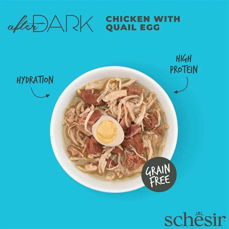 SCHESIR After Dark vištienos filė sultinyje su putpelių kiaušiniais - šlapias kačių ėdalas - 80 g