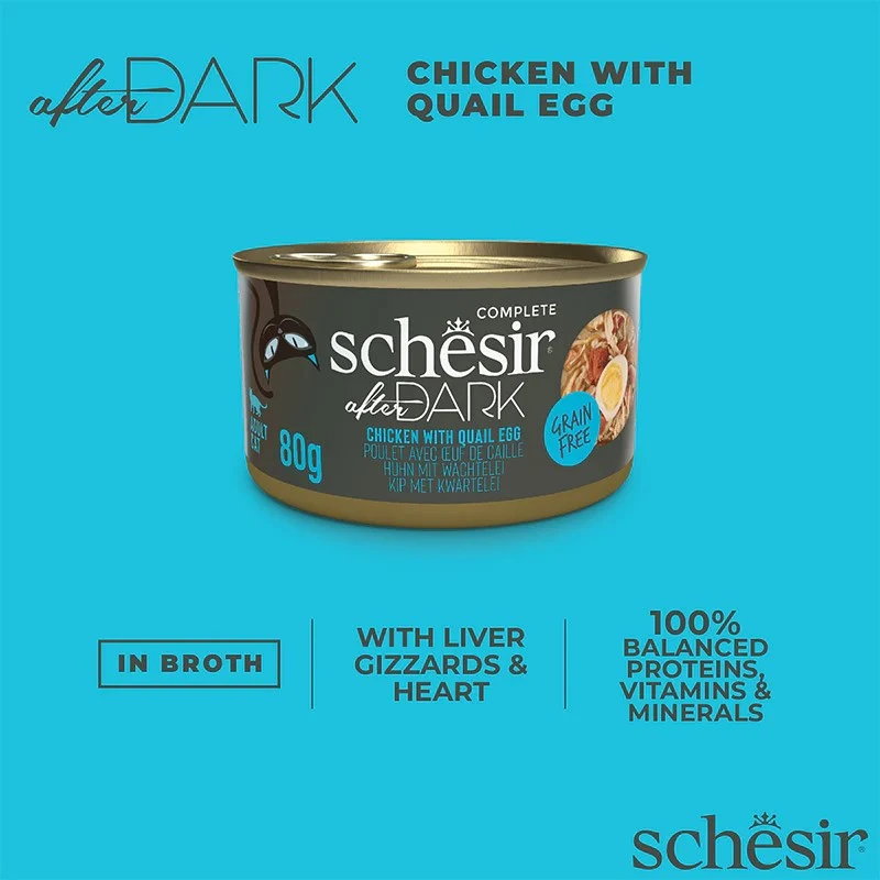 SCHESIR After Dark vištienos filė sultinyje su putpelių kiaušiniais - šlapias kačių ėdalas - 80 g