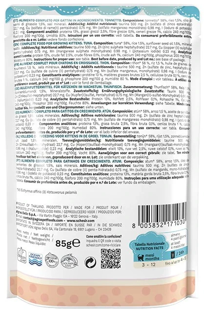 SCHESIR Tunas želė - šlapias maistas kačiukams - 85g