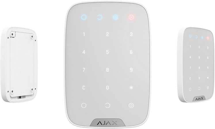 AJAX KeyPad Plus belaidė balta klaviatūra įvairiais kampais