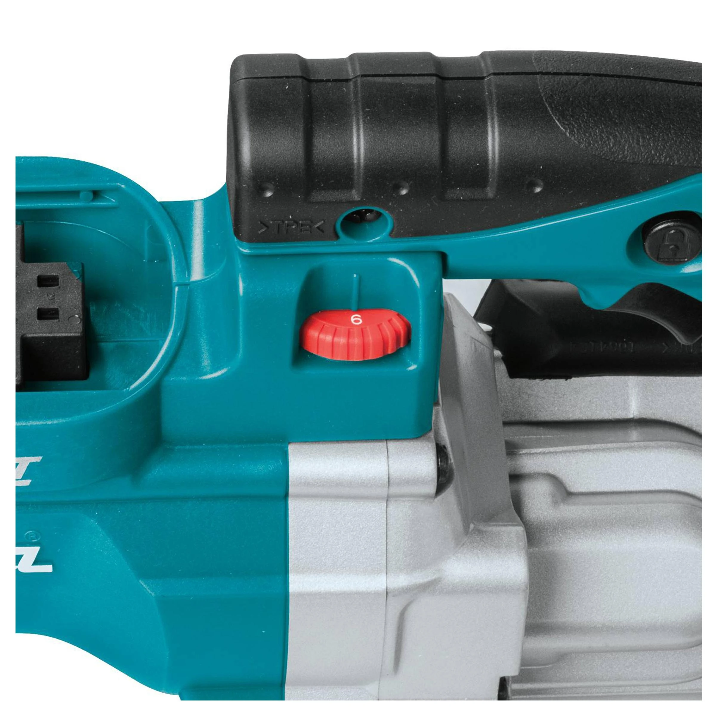 Makita DPB180Z Akumuliatorinis juostinis pjūklas,120X120mm, 18V, be akumuliatoriaus ir kroviklio