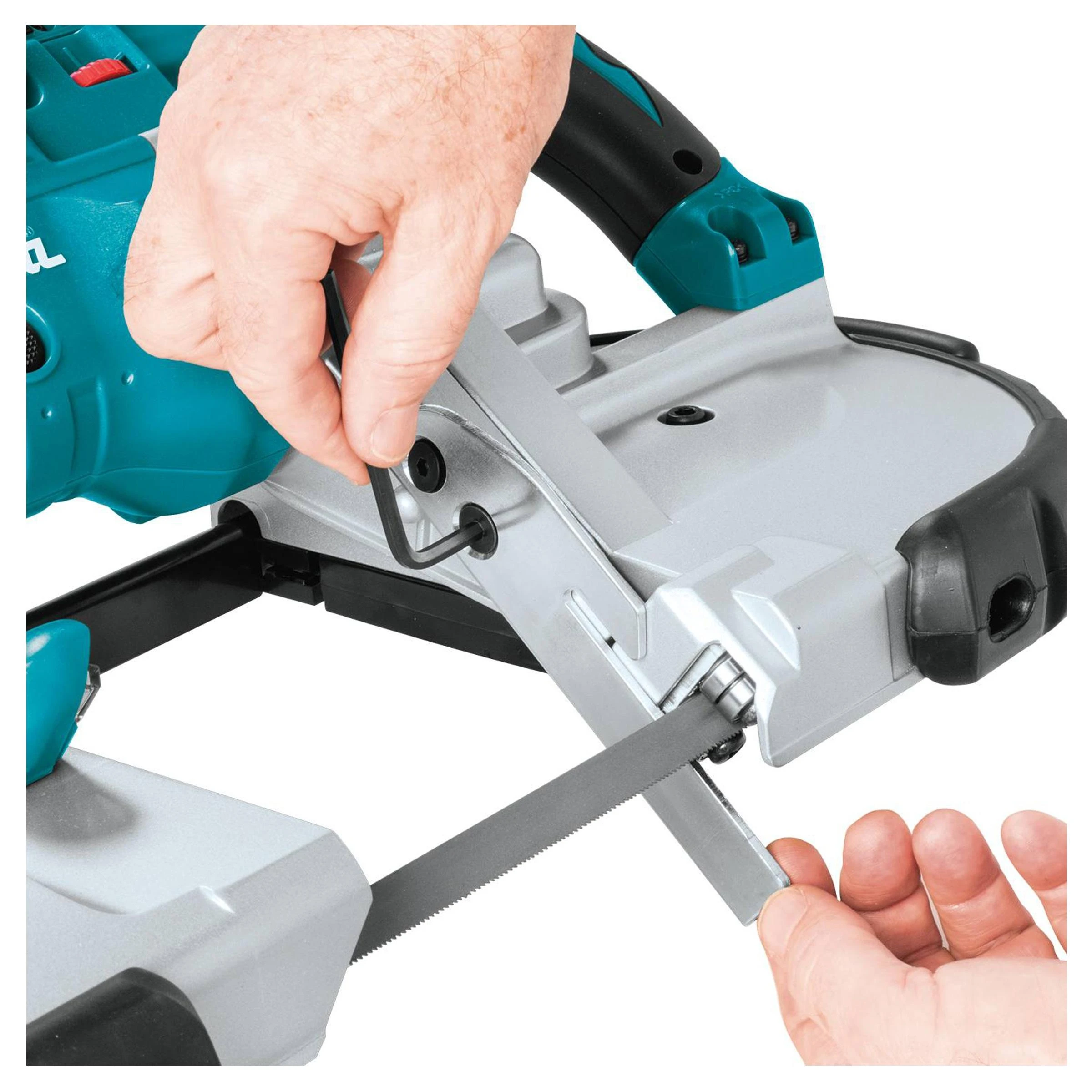 Makita DPB180Z Akumuliatorinis juostinis pjūklas,120X120mm, 18V, be akumuliatoriaus ir kroviklio
