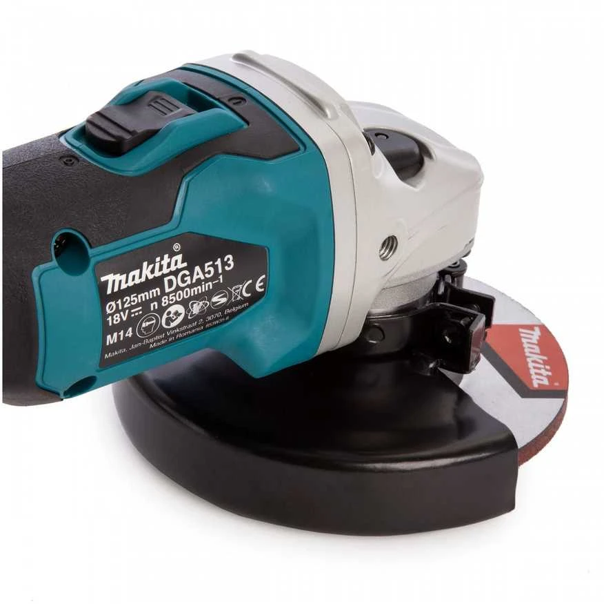 Makita akumuliatorinis kampinis šlifuoklis DGA513Z 18V, be akumuliatoriaus ir kroviklio