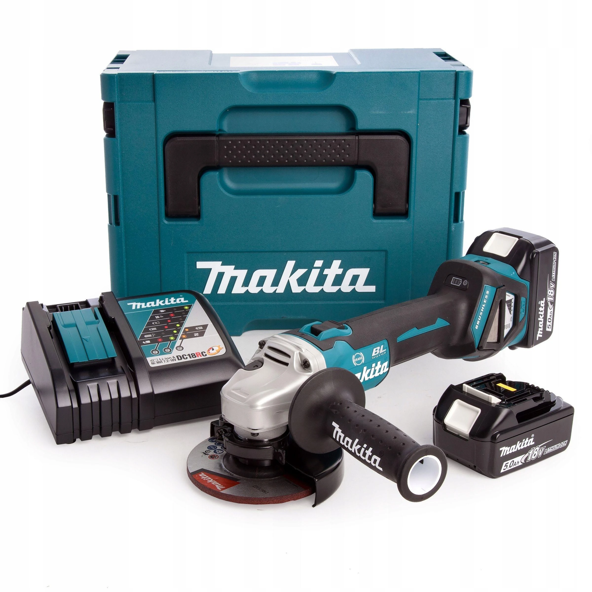 Makita DGA511RTJ komplektas su priedais