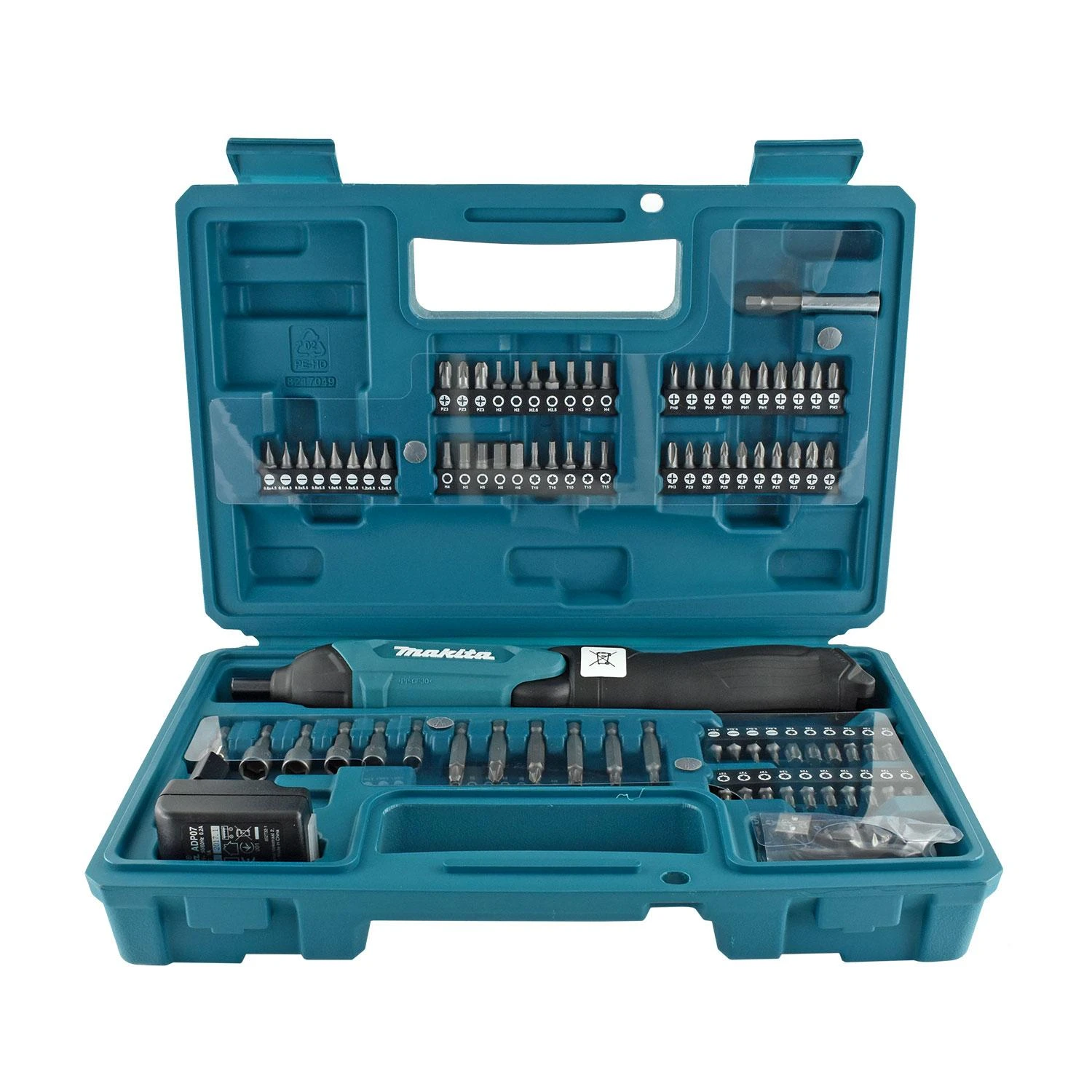 Makita DF001DW Akumuliatorinis suktuvas 1,5Ah įmontuotas Li-ion akumuliatorius; mikro USB įkrovimas; 4Nm; 1/4"; LED; 81 vnt. priedų rinkinys