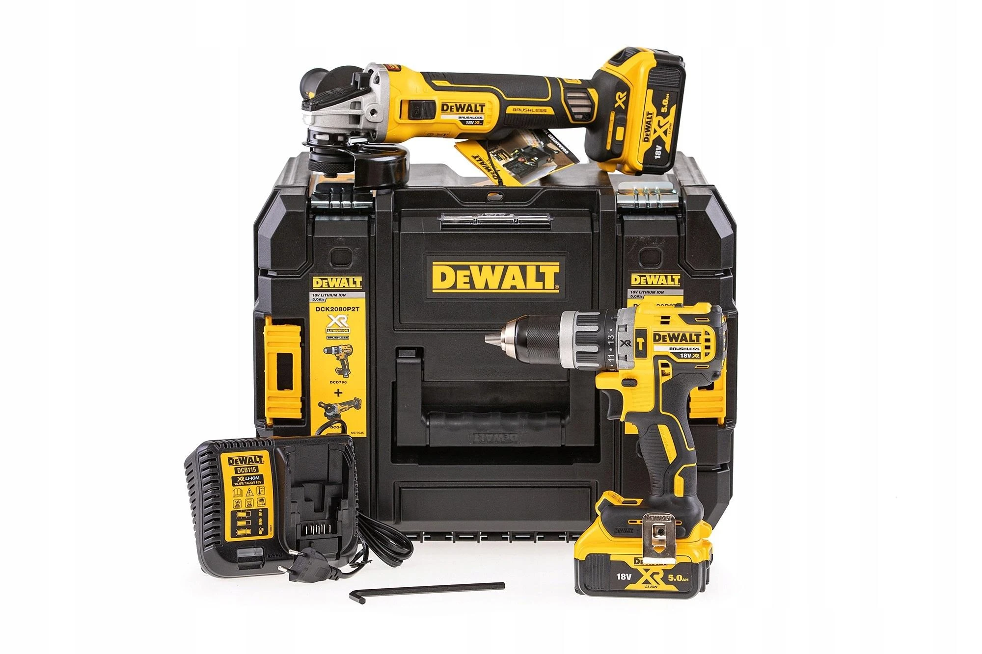 DeWalt įrankių rinkinys Combo 18V DCD796 + DCG405 + 2x5,0Ah DCK2080P2T (DCK2080P2T-QW)