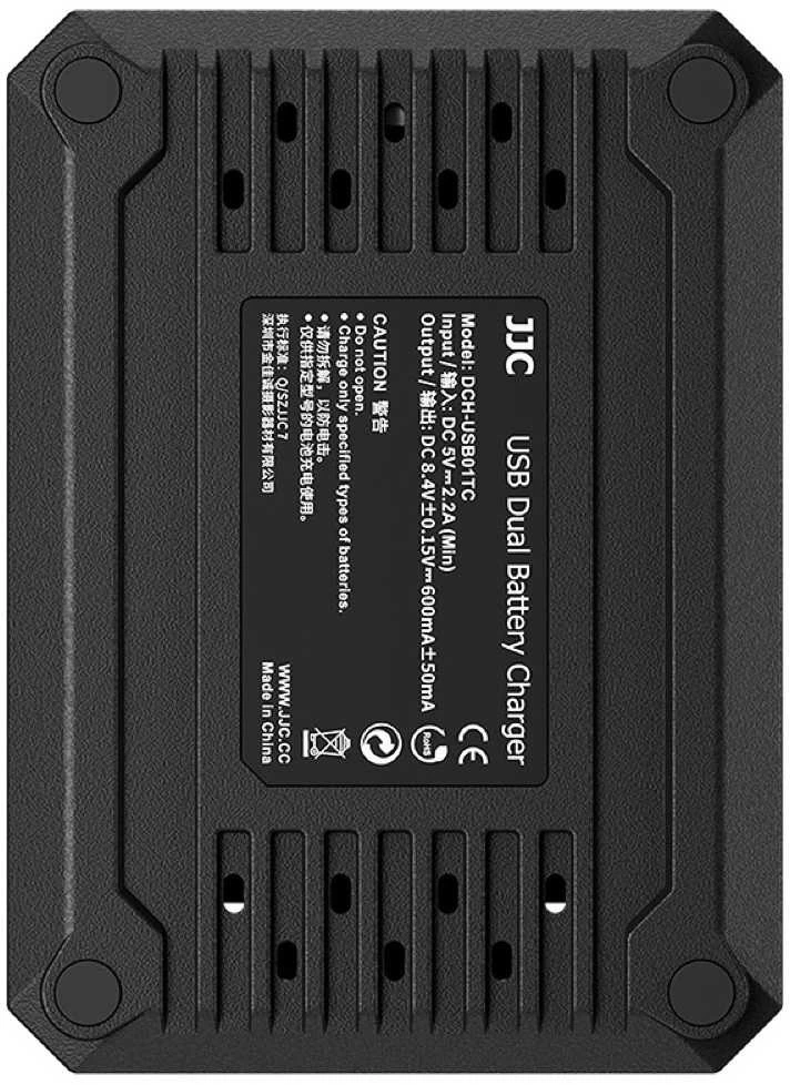 Akumuliatorių Įkroviklis - JJC DCH W126TC USB Dvigubas Įkroviklis Fuji NP W126 Akumuliatoriams Juodas