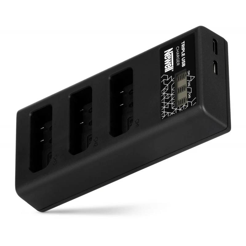 Akumuliatorių Įkroviklis - Newell CD-USB-C Trijų Kanalų Įkroviklis Nikon EN-EL14 Akumuliatoriams Juodas