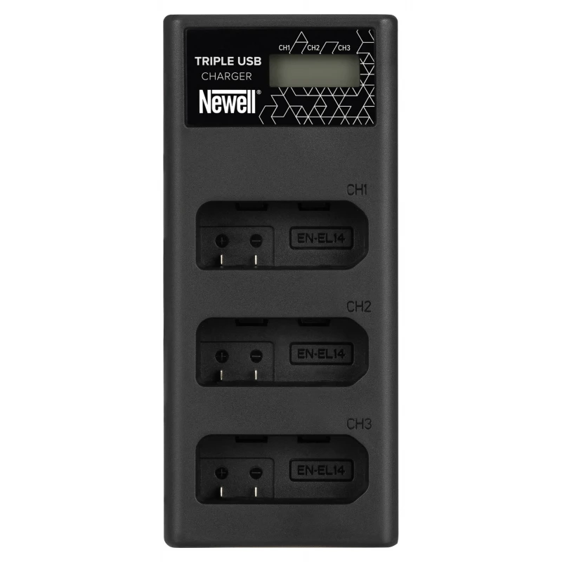 Akumuliatorių Įkroviklis - Newell CD-USB-C Trijų Kanalų Įkroviklis Nikon EN-EL14 Akumuliatoriams Juodas