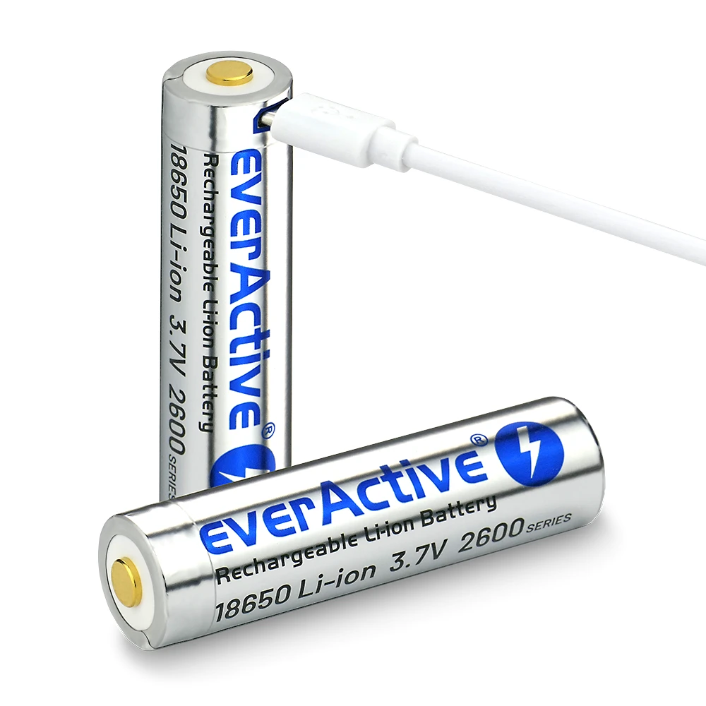 everActive USB įkraunamas 18650 3,7V 2600mAh akumuliatorius su PCM