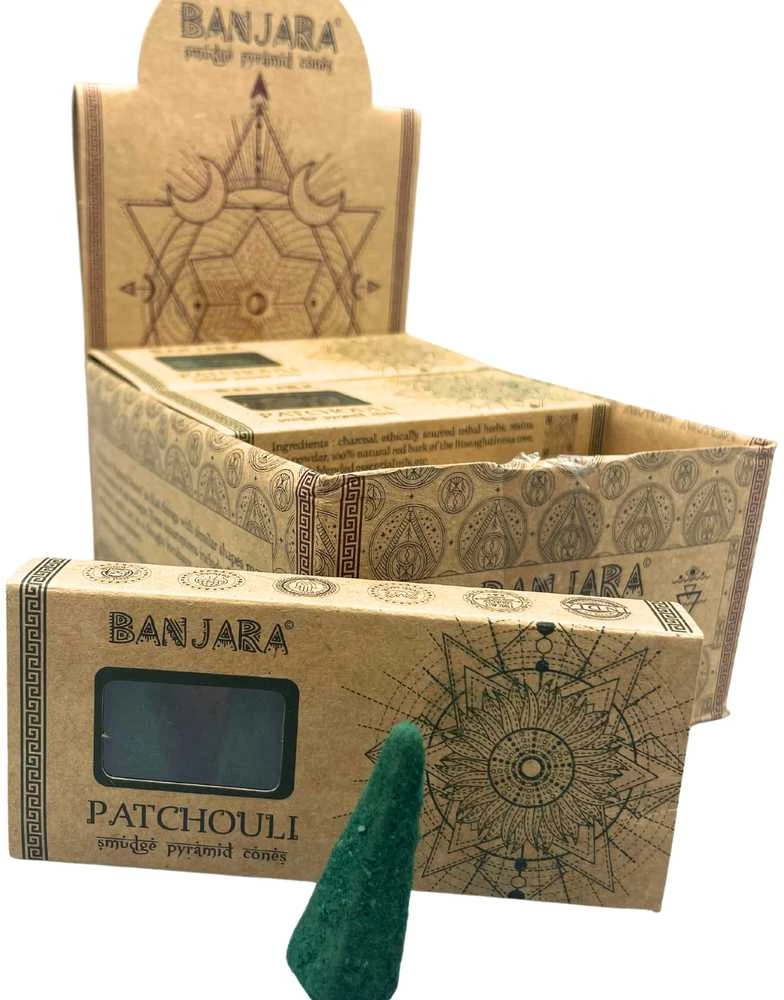 Ancient Wisdom Piramidiniai kūginiai smilkalai Patchouli, Banjara, 40g