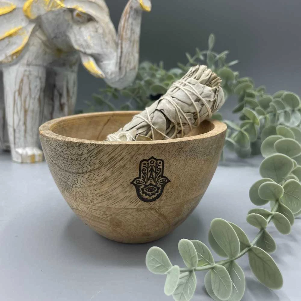 Ancient Wisdom Ritualinė Dubuo - Hamsa Senovinė Išmintis 12x7 cm Mango Medis