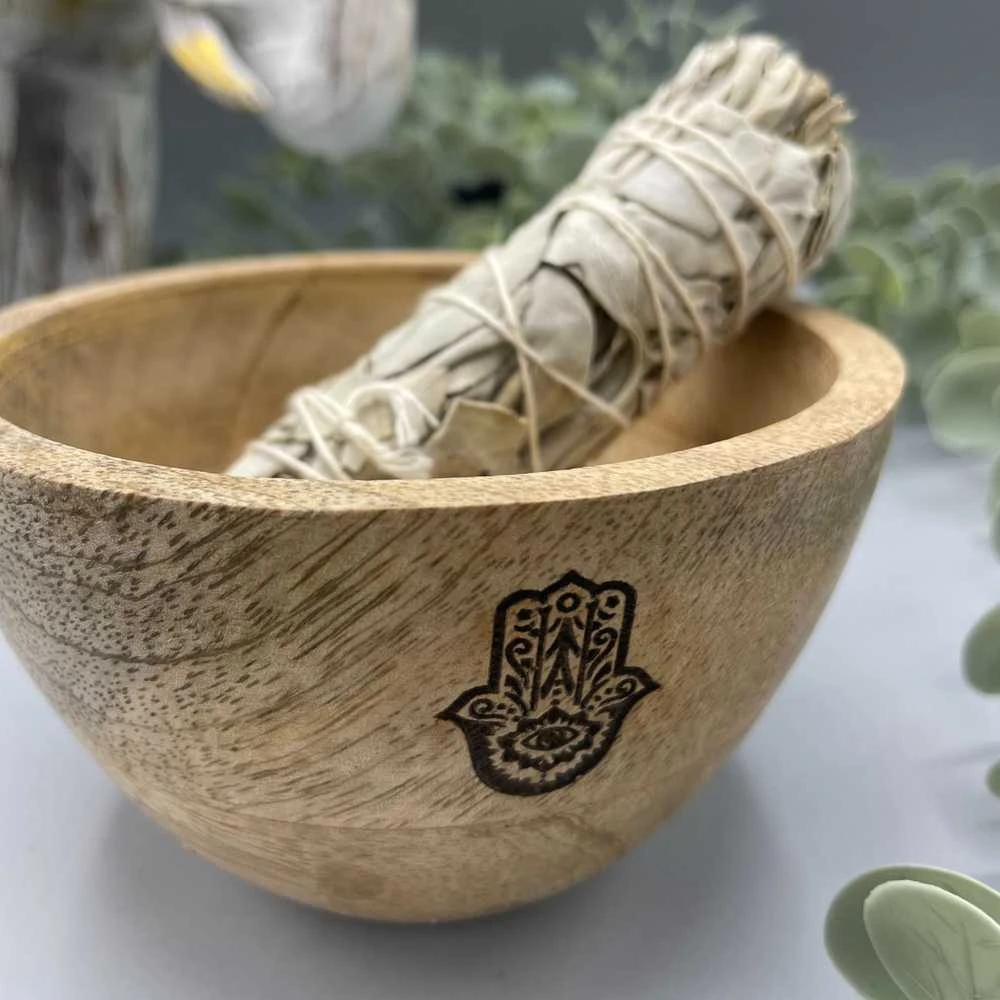 Ancient Wisdom Ritualinė Dubuo - Hamsa Senovinė Išmintis 12x7 cm Mango Medis