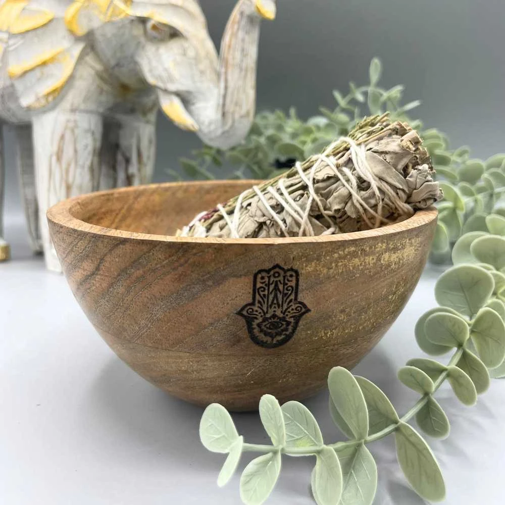 Ancient Wisdom Ritualinė Dubuo - Hamsa Senovinė Išmintis 14x7 cm Mango Medis
