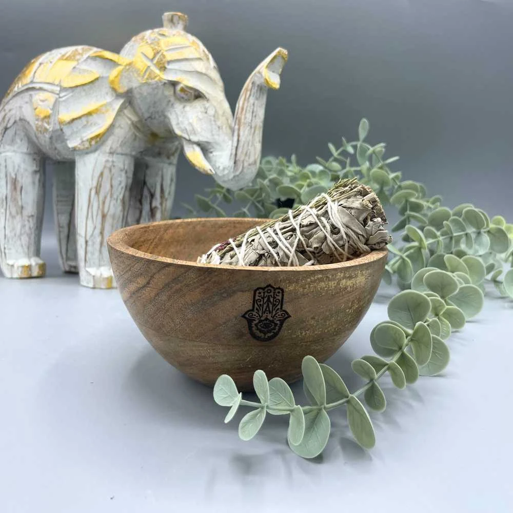 Ancient Wisdom Ritualinė Dubuo - Hamsa Senovinė Išmintis 14x7 cm Mango Medis
