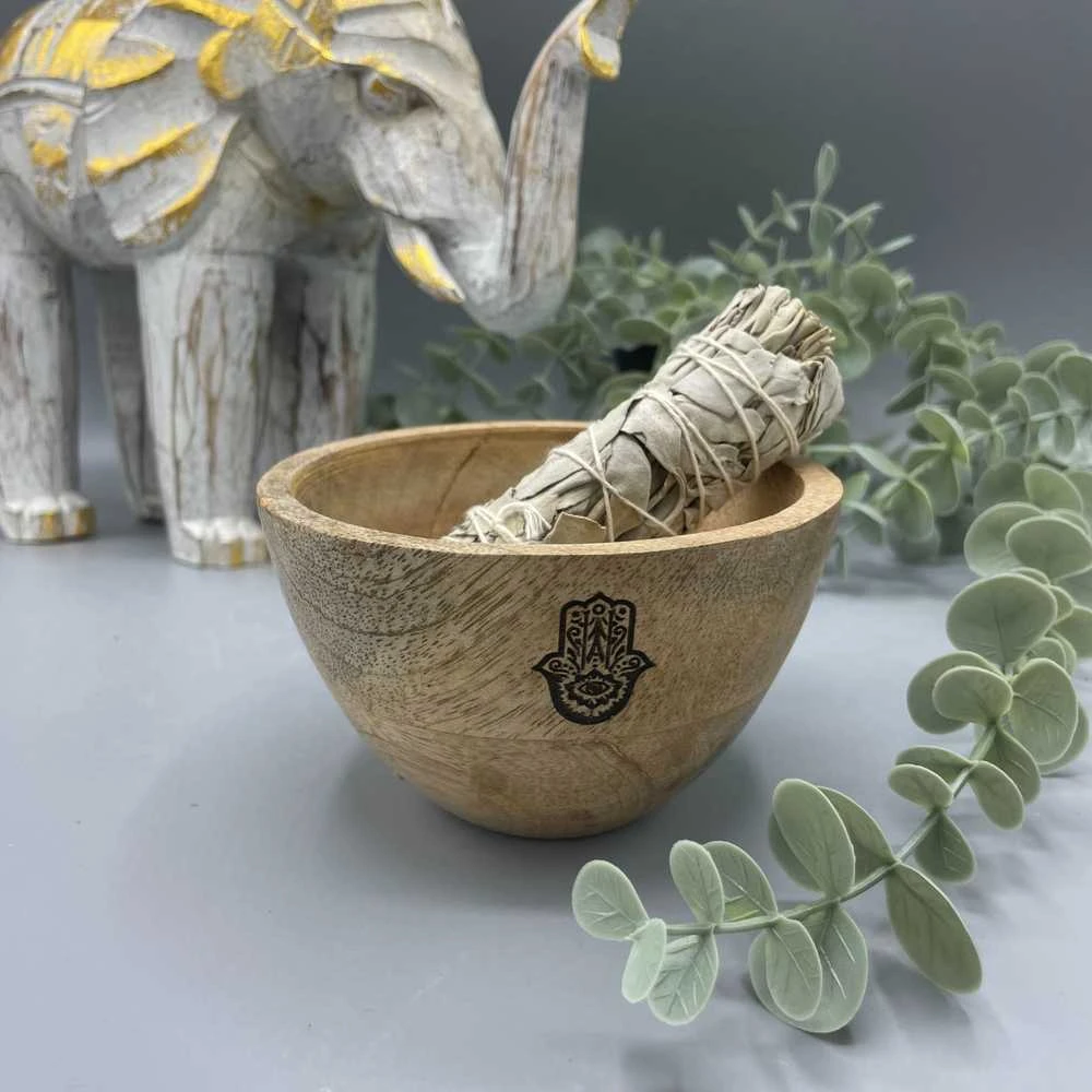 Ancient Wisdom Ritualinė Dubuo - Hamsa Senovinė Išmintis 12x7 cm Mango Medis