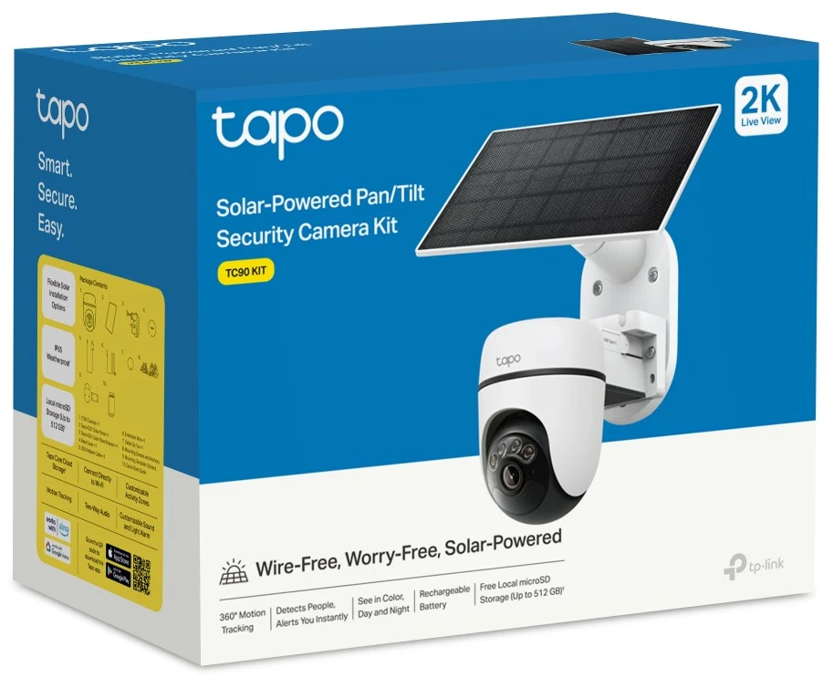 TP-LINK TC90 KIT | Saulės energija varomas stebėjimo kamerų rinkinys su pasukamu mechanizmu | 3 MP | 4 mm/F1.6 | „MicroSD“ kortelė iki 512 GB