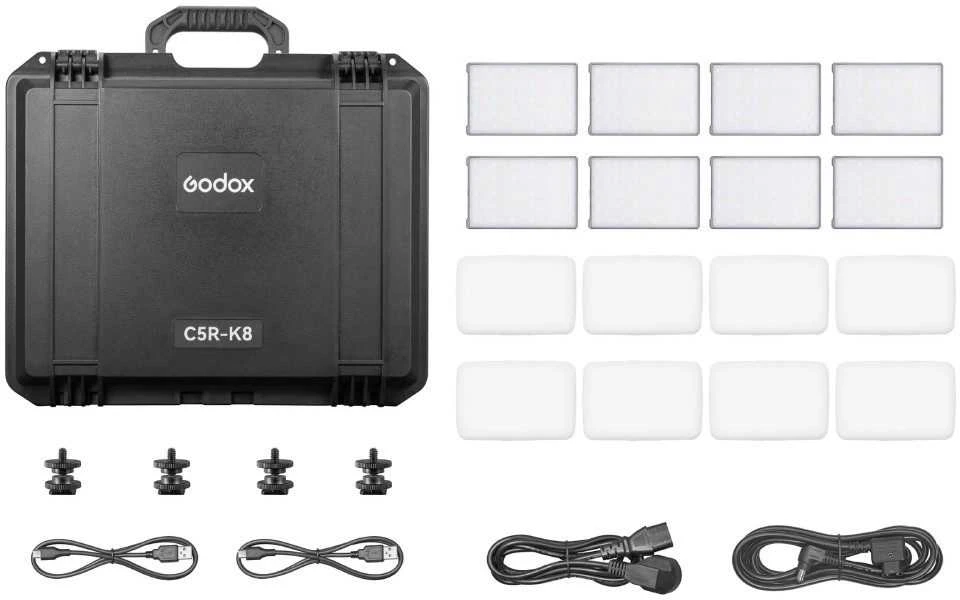 Apšvietimo įranga - Godox C5R K8 Mobile RGB LED 8 Light Kit with Charging Case