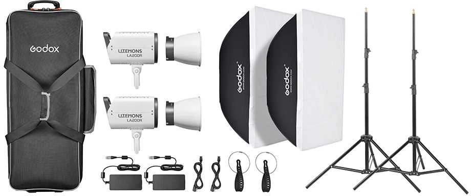 Apšvietimo įranga - Godox Litemons LA200R 2 LED šviesos su minkštais dėžėmis ir stovais RGB