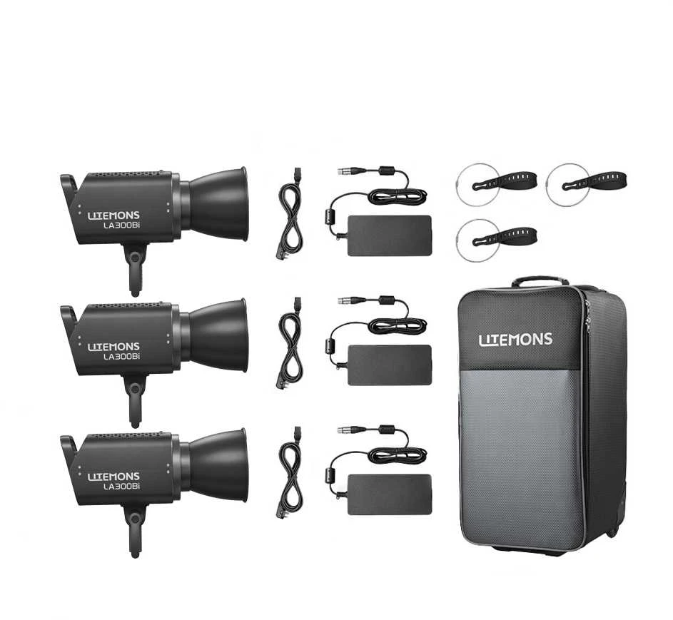 Apšvietimo įranga - Godox Litemons LA300Bi 3-LED šviesos rinkinys 1800K-10000K juodas