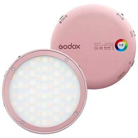 Apšvietimo Įranga - Godox R1 Mobile RGB LED Light, RGB & CCT Modes, 14 Effects, Rožinė