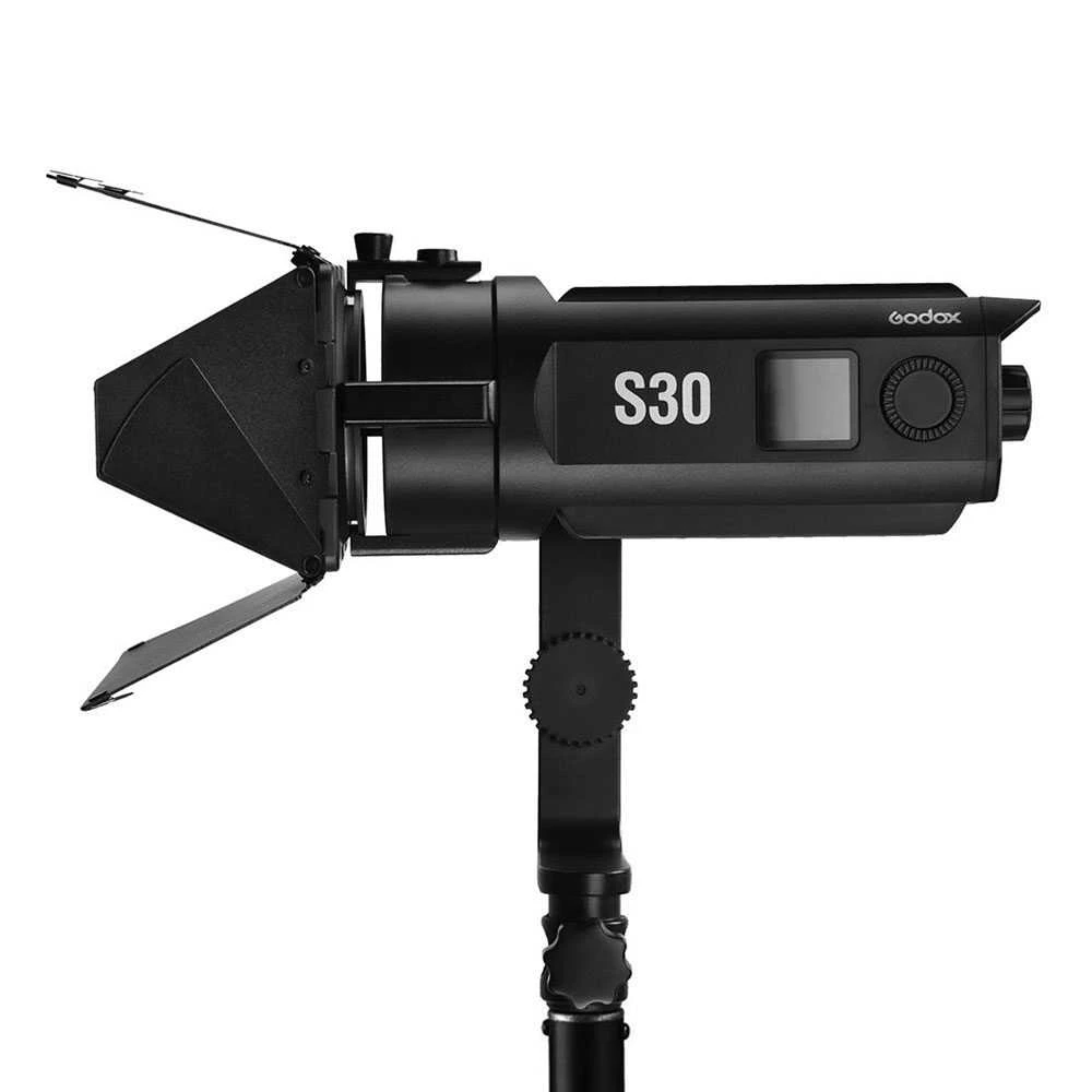 Apšvietimo įranga - Godox S30 fokusavimo LED šviesa (reguliuojamas 10-100% ryškumas, 6-55° spindulio kampas, AC/USB maitinimas)
