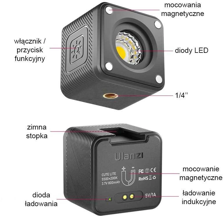 Apšvietimo įranga - ULANZI L2 Cute Lite 5500K LED Šviesa Atspari Vandeniui