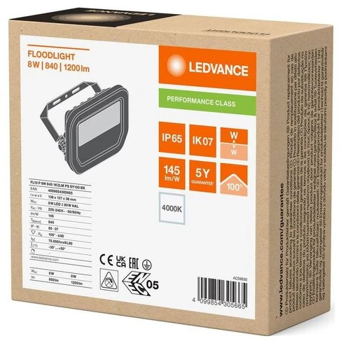 Ledvance 6-8W LED prožektorius FL 10 GEN4, juodas, 4000K, IP66