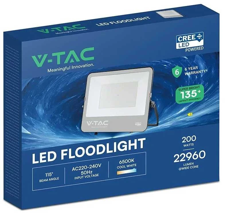 V-tac 200W LED prožektorius, juodas, 6500K, CREE LED chip