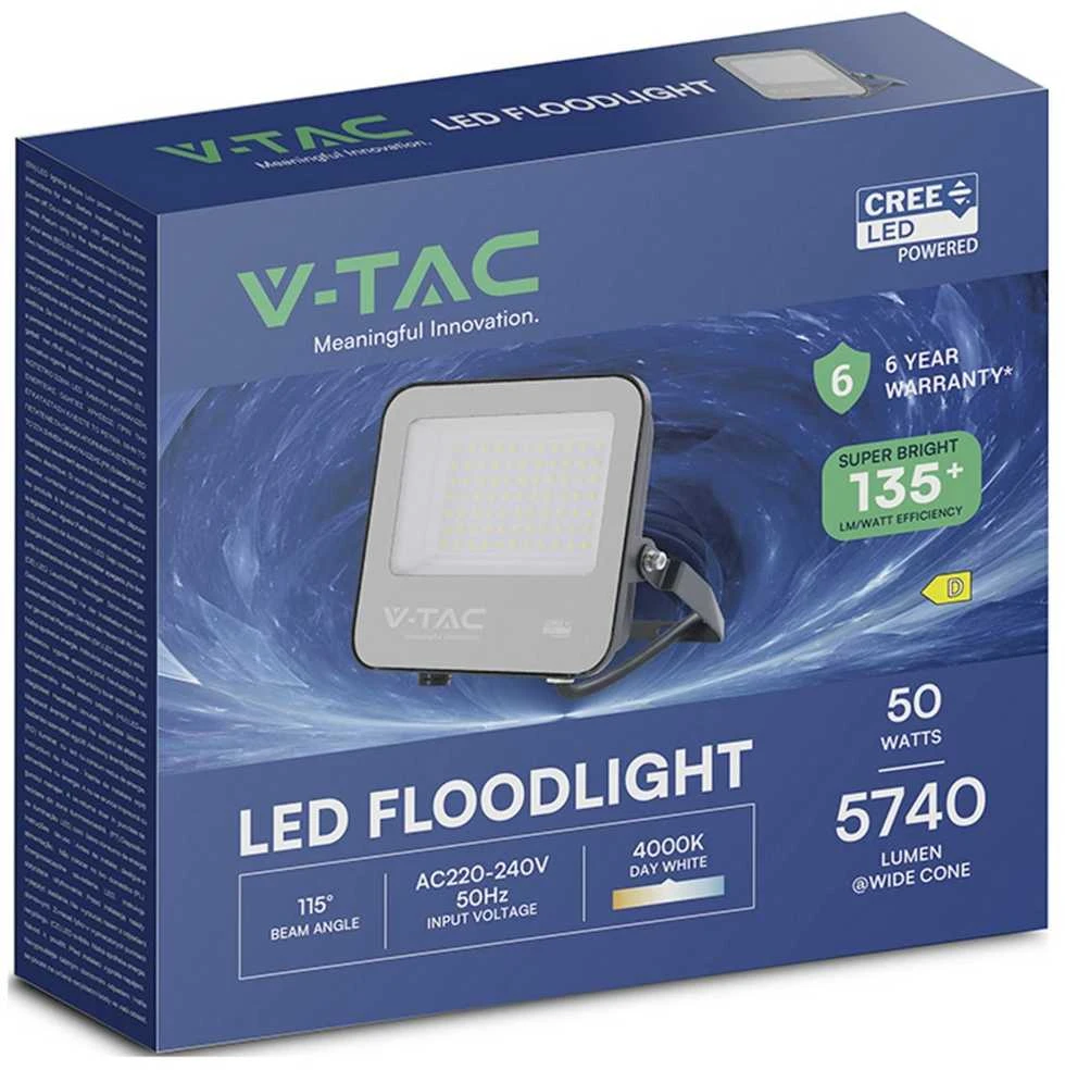 V-tac 50W LED prožektorius, juodas, 4000K, CREE LED chip