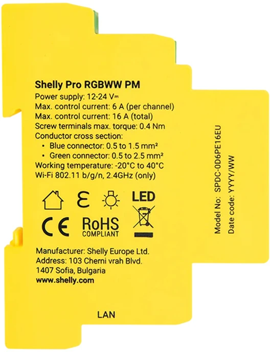 Shelly Pro RGBWW PM LED valdymo modulis (LAN, WiFi, Bluetooth)
