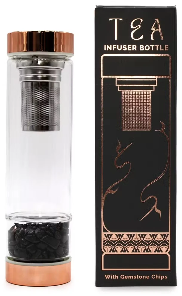 Arbatos Butelis Su Sieteliu - Ancient Wisdom Stiklinis Arbatos Butelis Su Sieteliu, 500 ml, Juodas Oniksas