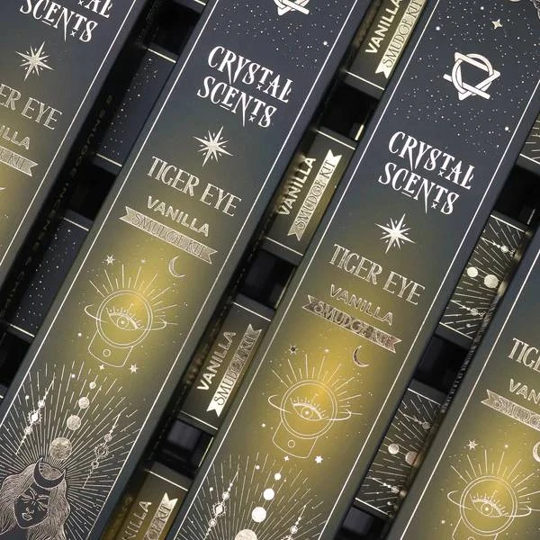 Smilkalai - Crystal Scents Vanilės Kvapo Smilkalai su Tigro Akies Kristalais