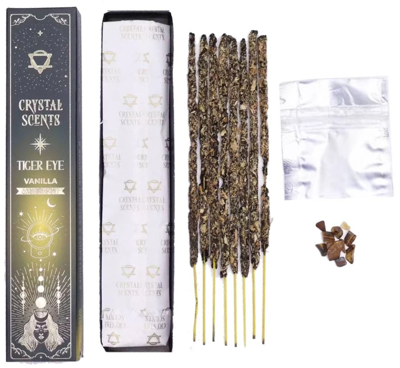 Smilkalai - Crystal Scents Vanilės Kvapo Smilkalai su Tigro Akies Kristalais