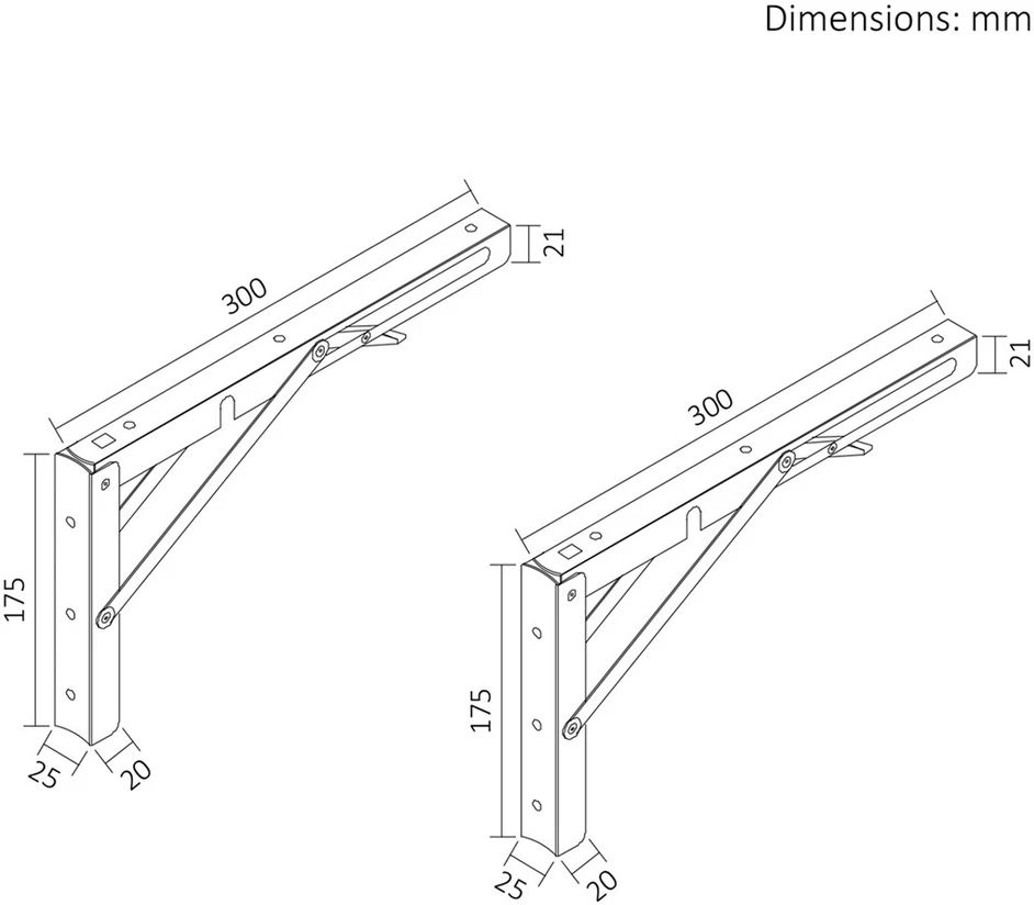 Laikiklis składany półki ściennej Maclean, min 250mm, max 500mm, max 50kg, 2 vnt.,MC-194