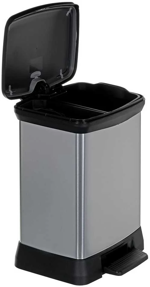 Curver Dviguba šiukšliadėžė su pedalu Deco, sidabrinė, 10l+18l