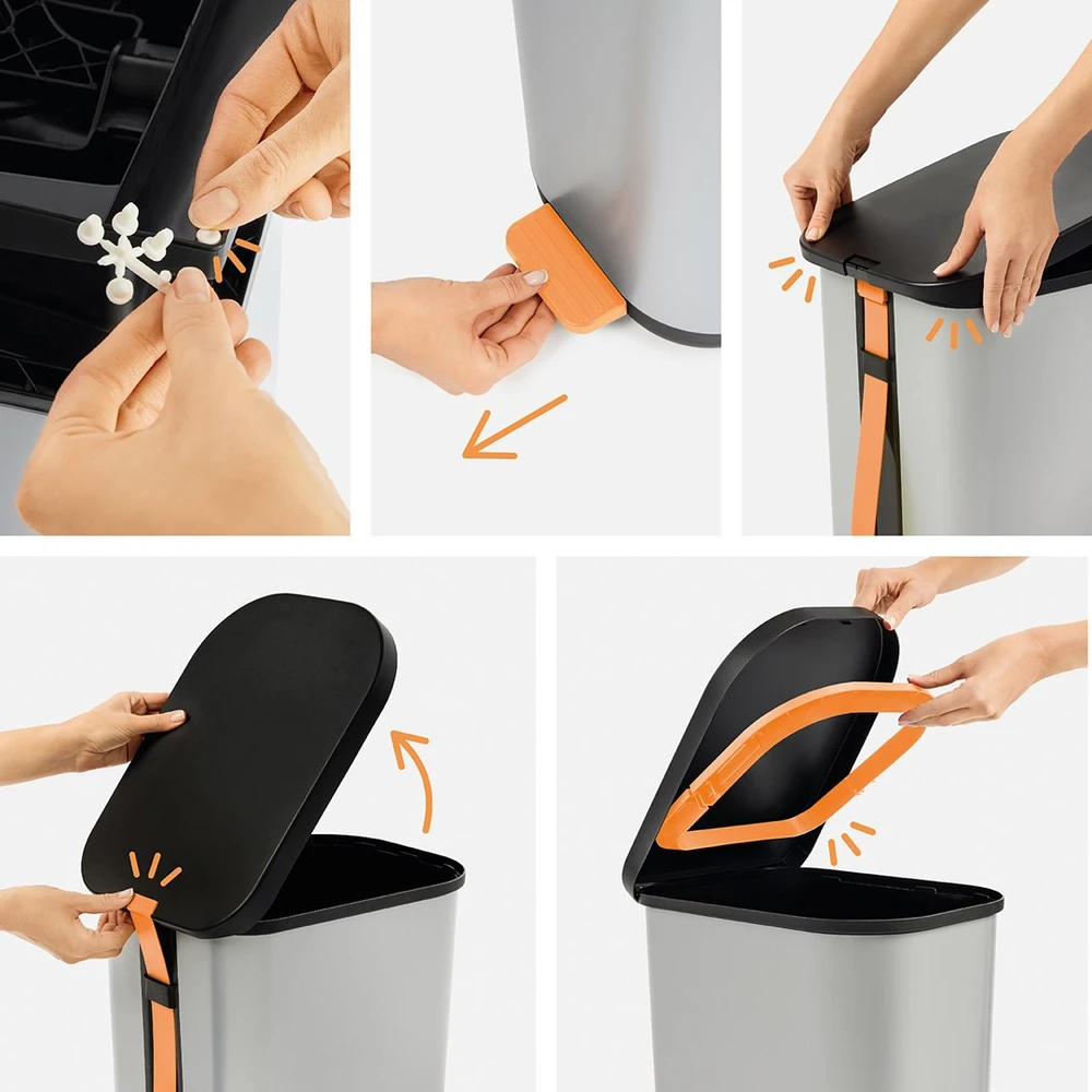 Rotho RIBO šiukšliadėžė su pedalu, sidabrinė, 35 l