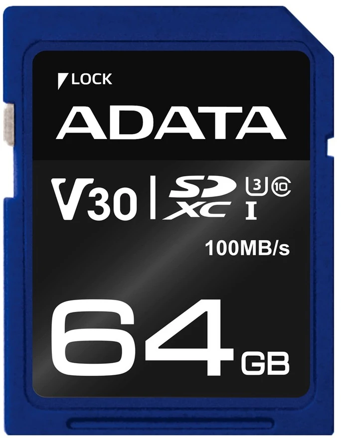 Atminties kortelė A-DATA Premier Pro SDXC, UHS-I U3 Class 10, 64GB, mėlyna / ADATA-338