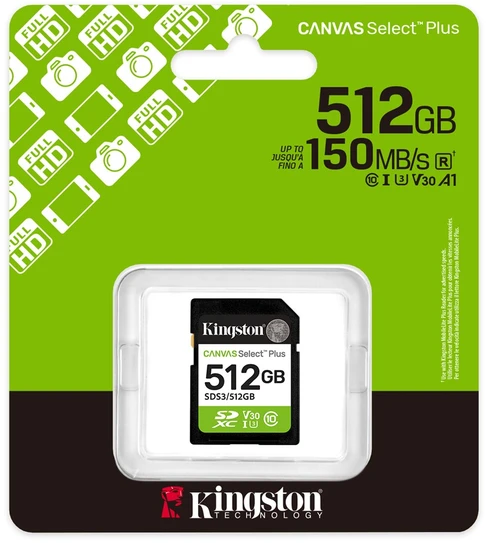 Atminties Kortelė - Kingston 512GB SDXC Canvas Select Plus Gen3 150MB/s UHS-I U3 V30