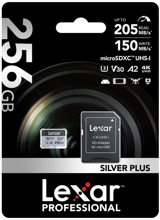Atminties kortelė Lexar 256GB Micro SDXC Professional Sidabrinis Plus UHS-I A2 V30 U3 4K